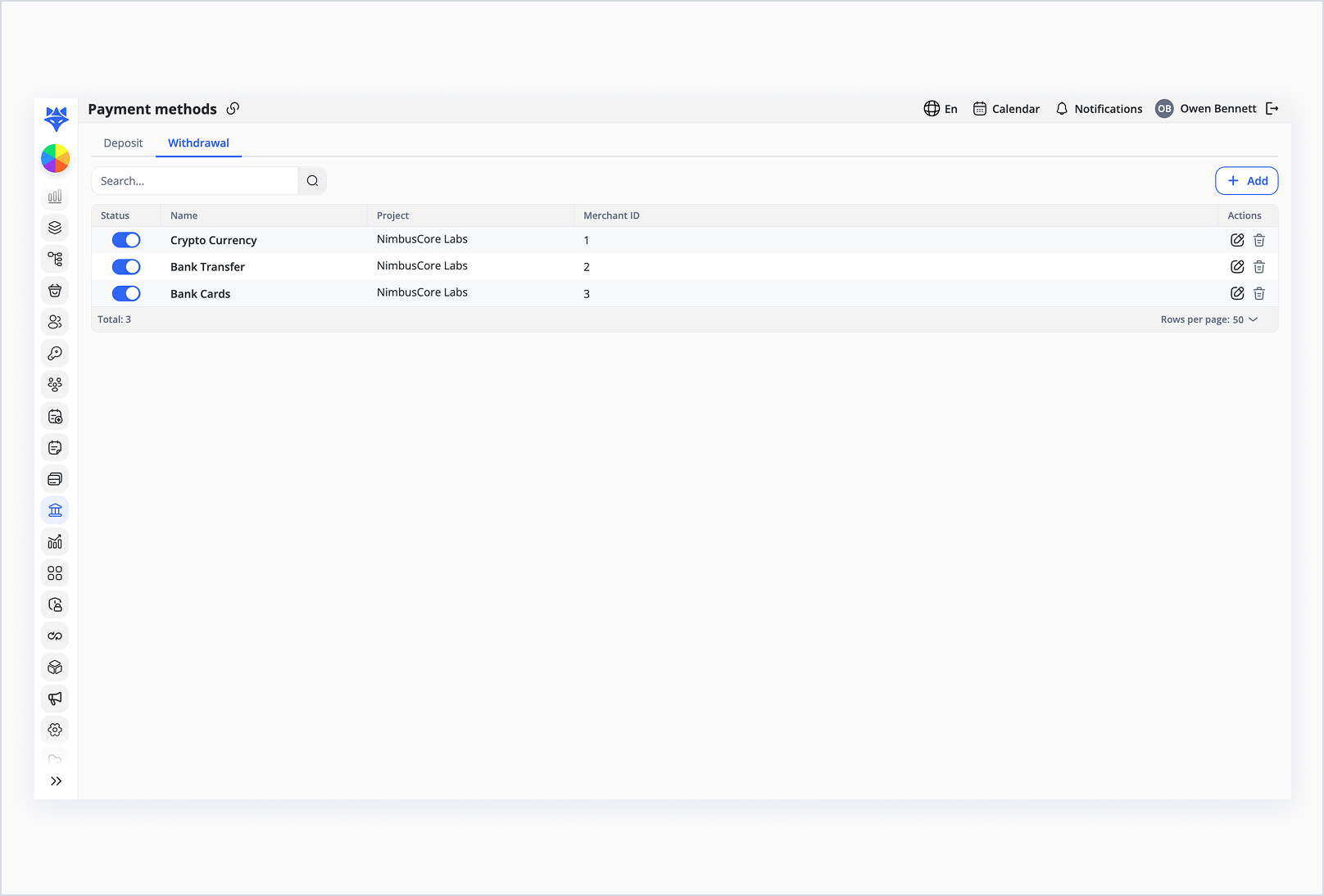 Payment method integrations in Wifox